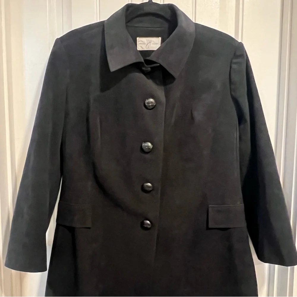 Virginia Holmes Elegant‎ Faux Suede Black Long Coat. Size Medium.
